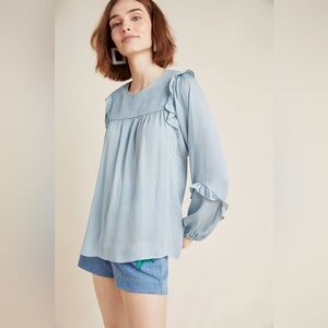 Anthro Dolan Majai Blue Ruffled Blouse